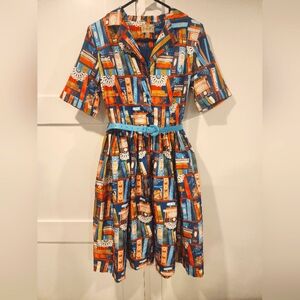 Lindy Bop "Bletchley" Turqoise Print Dress
